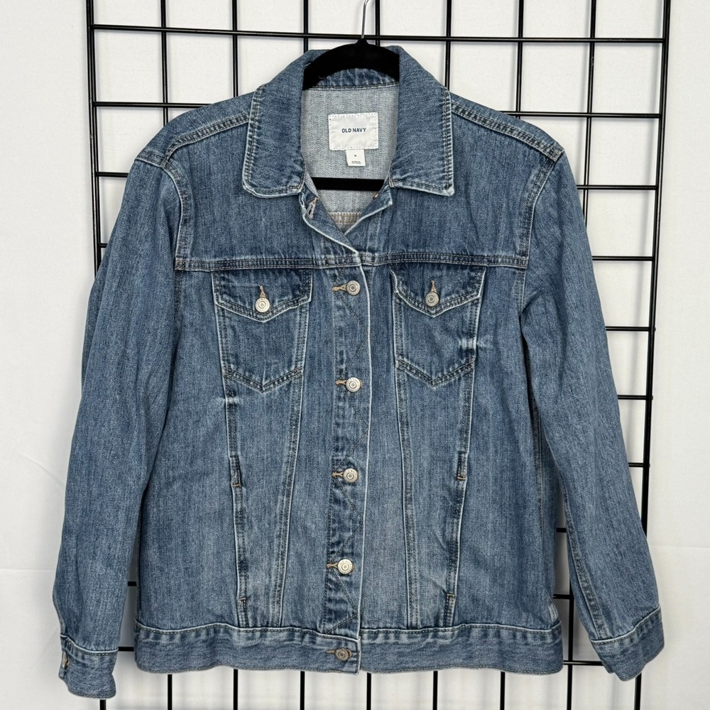 Old Navy Denim Trucker Jacket Womens Medium Blue Workwear Streetwear Grunge Punk